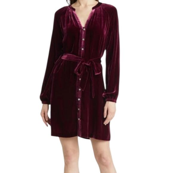 Faherty Dress Naomi Long sleeve velvet red size Large L - Picture 1 of 6